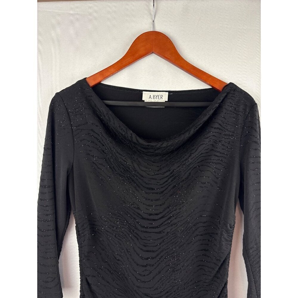 Women’s A. Byer Size Large Black Long Sleeve Sparkly Zebra Print Shirt
